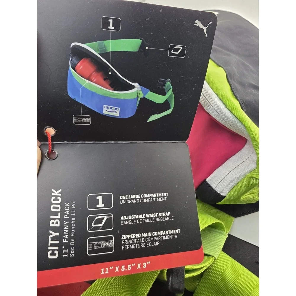 Puma City Block Fanny Pack Neon Pink Green Black Waist Bag 11